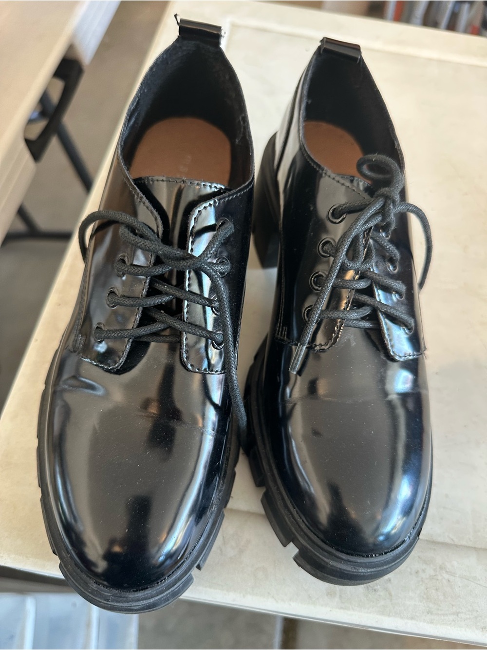 Madden Girl Black Patent Lace-Up Derby Shoes